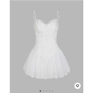 Cider Winter White Ballet Skirt Mini Dress size Medium Ruffles Corset Sheer